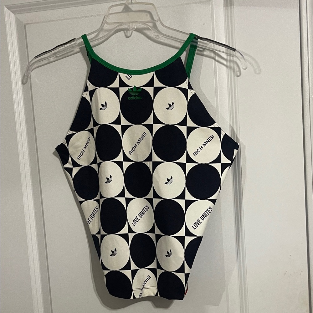 Adidas Black and White Circle Pattern Tee with Green Accents - Picture 4 of 4
